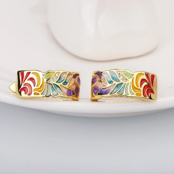 Sterling silver 925 earrings with blue acrylic accents and gold tones. - Picture 3 of 7